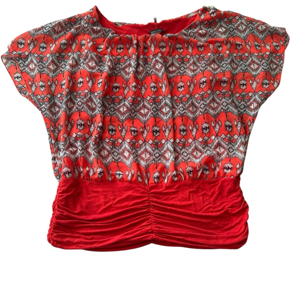Zenobia Casual Blouse Size XL Orange White Geometric Print Short Dolman Sleeve